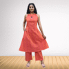 Elegant Striped Sleeveless Kurti with Plazo Set – Peach Orange by Neel Collection
