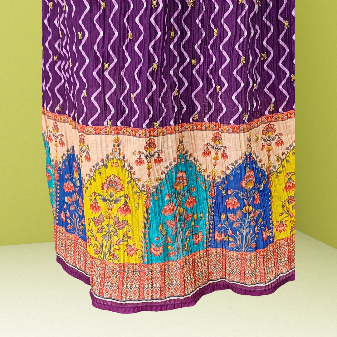 Royal Purple Ethnic Printed Long Gown by Neel Collection