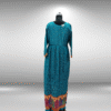 Teal Green Traditional Long Gown with Heritage Print Neel Collection