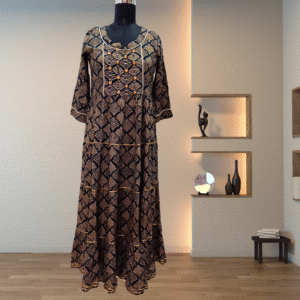 Reeyon Fabric Designer Mid Frock Gown with Mirror & Dora Work by Neel Collection