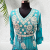 Turquoise Embroidered Mul Cotton Short Dress Soft & Comfortable by Neel Collection