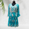 Turquoise Embroidered Mul Cotton Short Dress Soft & Comfortable by Neel Collection