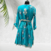 Turquoise Embroidered Mul Cotton Short Dress Soft & Comfortable by Neel Collection