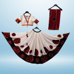 White-Red Cotton Chaniya Choli Set – with Blouse