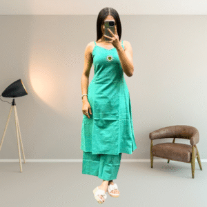 Elegant Mint Green Sleeveless Kurti Plazo Set with Mirror Work | Pure Cotton by Neel Collection