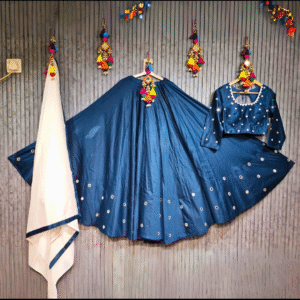Elegant Navy Blue Chaniya Choli with Mirror Work & White Dupatta by Neel Collection