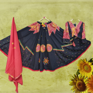 Black Mirror Work Chaniya Choli with Red Dupatta by Neel Collection