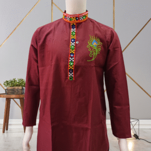 Men’s Maroon Embroidered Kurta – Peacock Elegance Edition by Neel Collection
