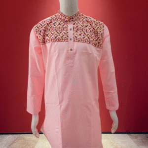 Men’s Light Peach Kurta – Heritage Chest Embroidery Edition by Neel Collection