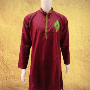 Maroon Embroidered Kurta for Men – Peacock Feather Design by Neel Collection