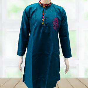Teal Blue Kurta with Abstract Ganesha Embroidery by Neel Collection