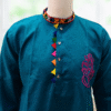 Teal Blue Kurta with Abstract Ganesha Embroidery by Neel Collection