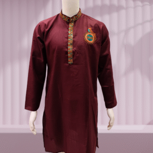 Maroon Kurta with Embroidered Back Peacock Design by Neel Collection