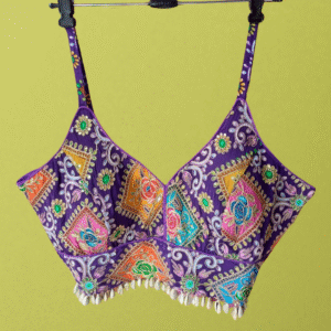 Royal Purple Embroidered Blouse with Shell Border by Neel Collection